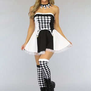 CARNA35 Zwart/Wit Pierrot Kostuum met Kousen