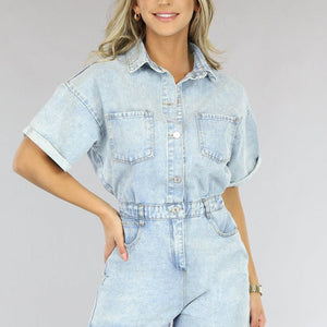 Lichtblauwe Stretch Denim Playsuit