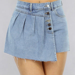 NEW0105 Geplooide Denim Overslag Skort in Lichtblauw