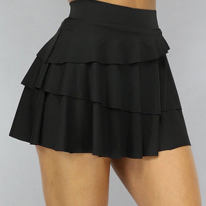 NEW0111 Zwart Gelaagd Sport Rokje met Ingewerkt Broekje