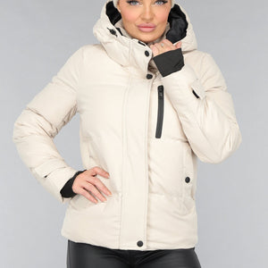 WINTER Korte Beige Winterjas met Duimgaten