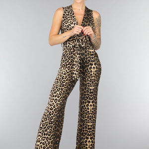 NEW0307 Tall Aansluitende Stretch Panterprint Jumpsuit