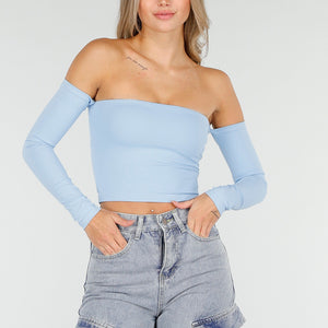 NEW030925 Blauwe Off Shoulder Top
