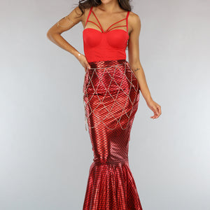 KOSTUUM Metallic Zeemeermin Rok in Rood