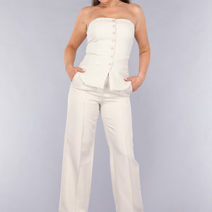 OP=OP.42.NL Strapless Beige Co Ord Set met Pantalon