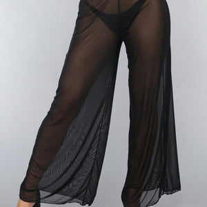 NEW050325 Zwarte Wide Leg Cover-Up Broek met Statement Detail