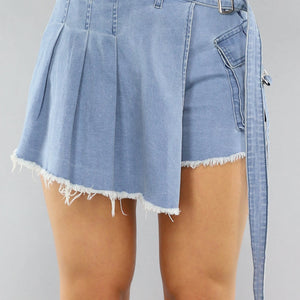 NEW0506 Denim Stretch Cargo Overslag Skort