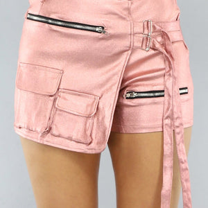 NEW0506 Metallic Roze Overslag Cargo Skort