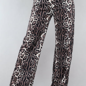 NEW0506 Wide Leg High Waist Tall Panterprint Broek
