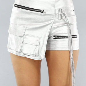 NEW0506 Zilveren Metallic Cargo Skort met Overslag