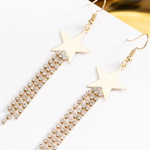 NEW0603 Gouden Sterren Oorbellen met Strass Fringe