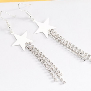 NEW0603 Zilveren Sterren Oorbellen met Strass Fringe