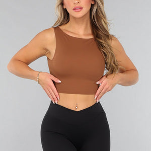NEW0611 Camel Padded Sporttop met Open Rug