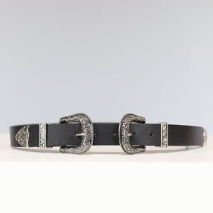 NEW0702 Zwarte Riem met Dubbele Gesp