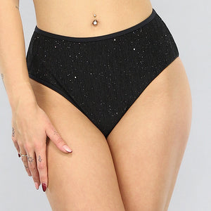 NEW0805 Zwarte Glitter High Waist Bikinislip