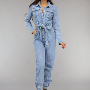 NEW0811 Blauwe Longsleeve Jeans Jumpsuit