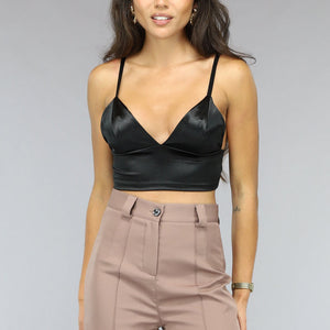 NEW0811 Zwarte Satin Look Triangel Crop Top