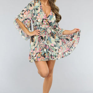 NEW1004 Print Skater Jurk met Flair Mouwen