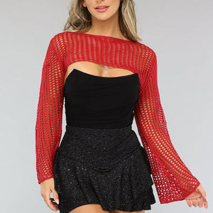 NEW1004 Rode Gehaakte Top met Flair Mouwen
