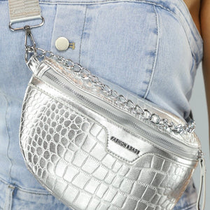 NEW1004 Zilver Lederlook Croco Heuptasje