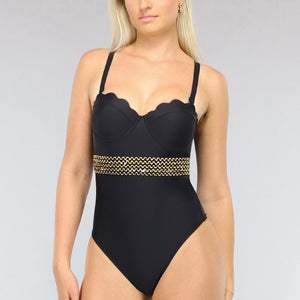 NEW1004 Zwart Push-Up Badpak met Geschulpte Cups