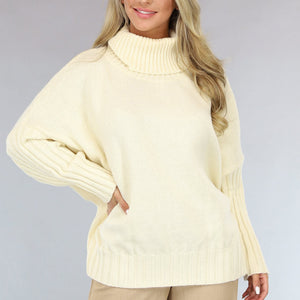 NEW1110 Grote Oversized Gebreide Trui Crème