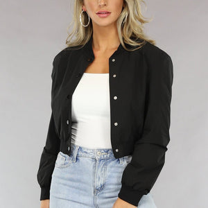 NEW1110 Zwarte Cropped Bomber Jacket