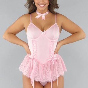 NEW1112 Lichtroze Lingerie Jurkje met Strikjes