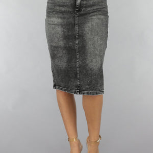 NEW120225 Antraciet Denim Midi Rok met Riempje