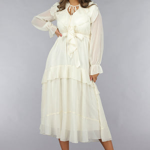 NEW120225 Ruched Maxi Jurk in Ecru