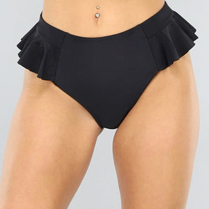 NEW1206 Zwart High Waist Maxi Bikinibroekje met Ruches