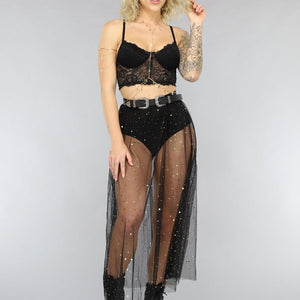 NEW1303 Zwarte Lange Festival Rok met Ingewerkt Broekje