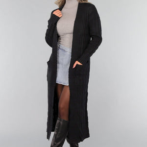 OP=OP.48.S Lange Zwarte Cardigan met Zakken