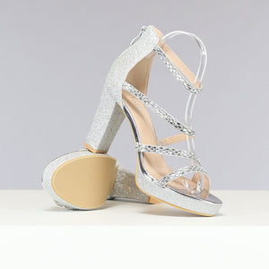 OP=OP.AV.12 Zilveren Glitter Sandaletten met Strass Bandjes