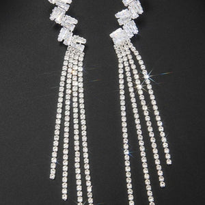 NEW1402 Lange Zilveren Strass Oorbellen met Zigzag