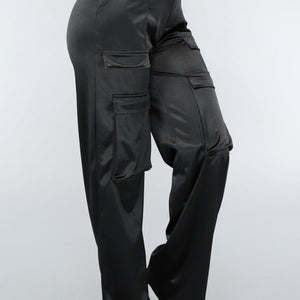 NEW1402 Zwarte Cargo in Satijnen Stof