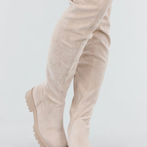 NEW151025 Beige Overknee Laarzen