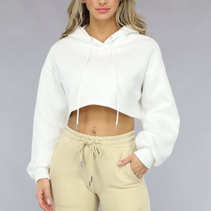 NEW1511 Witte Cropped Hoodie met Pofmouwen