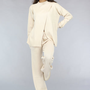 NEW1511 Zachte Beige Lounge Set met Overslag