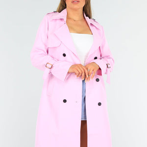 NEW1604 Roze Trenchcoat met Gesp Detail