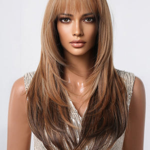 NEW1610 Goudbruine Pruik met Laagjes en Pony