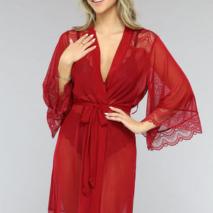 NEW1701 Rode Mesh Kamerjas met Kanten Mouwen