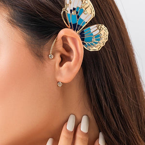 NEW1704 Earcuff met Blauw Vlinder Ontwerp