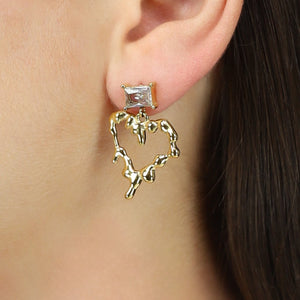 NEW1704 Gouden Dripping Heart Oorbellen met Diamant