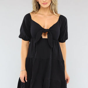 NEW1704 Zwart Mousseline Jurkje met Cutout