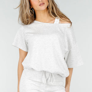 NEW180326 Grijze One Shoulder Top met Ingewerkte Top
