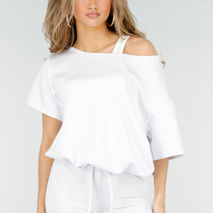 NEW180326 Witte One Shoulder Top met Ingewerkte Top