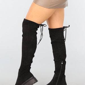NEW1809 Suèdelook Overknee Laarzen met Strikdetail