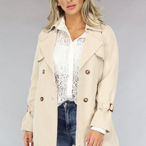 NEW1810 Korte Beige Jas met Tailleband