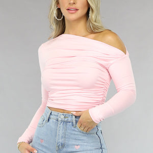 NEW1810 Lichtroze Geplooide Stretch Top